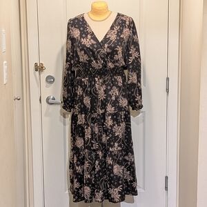 NWOT Devoted 3X Black and Tan Floral Whimsigoth Tiered Skirt Midi Dress